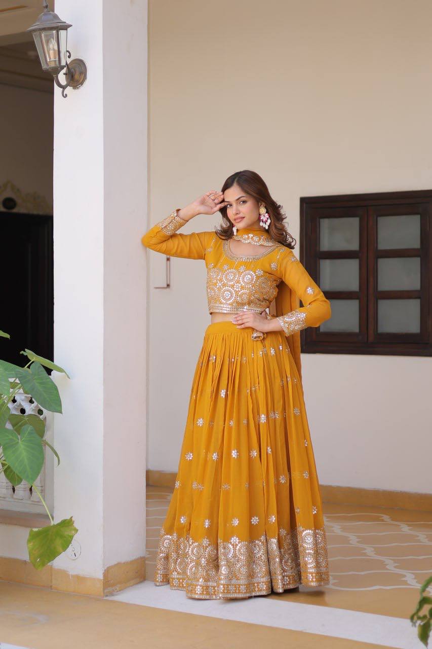 Luminous Faux Georgette Sequins Embroidered Lehenga Choli - ETHNICDEAL