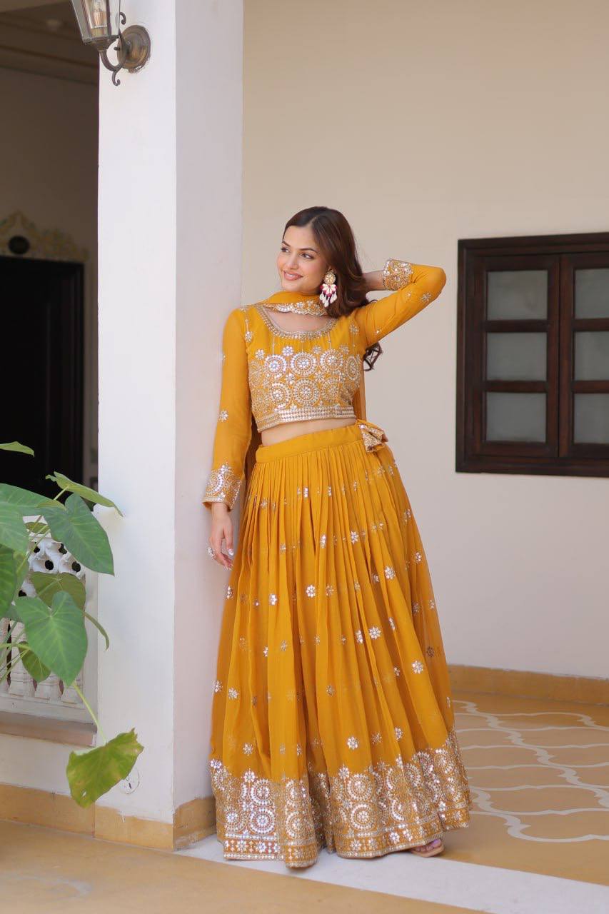 Luminous Faux Georgette Sequins Embroidered Lehenga Choli - ETHNICDEAL