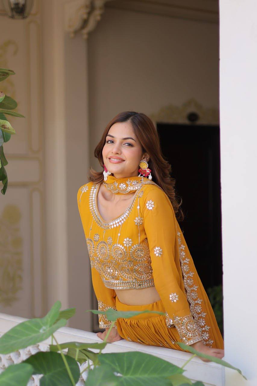 Luminous Faux Georgette Sequins Embroidered Lehenga Choli - ETHNICDEAL