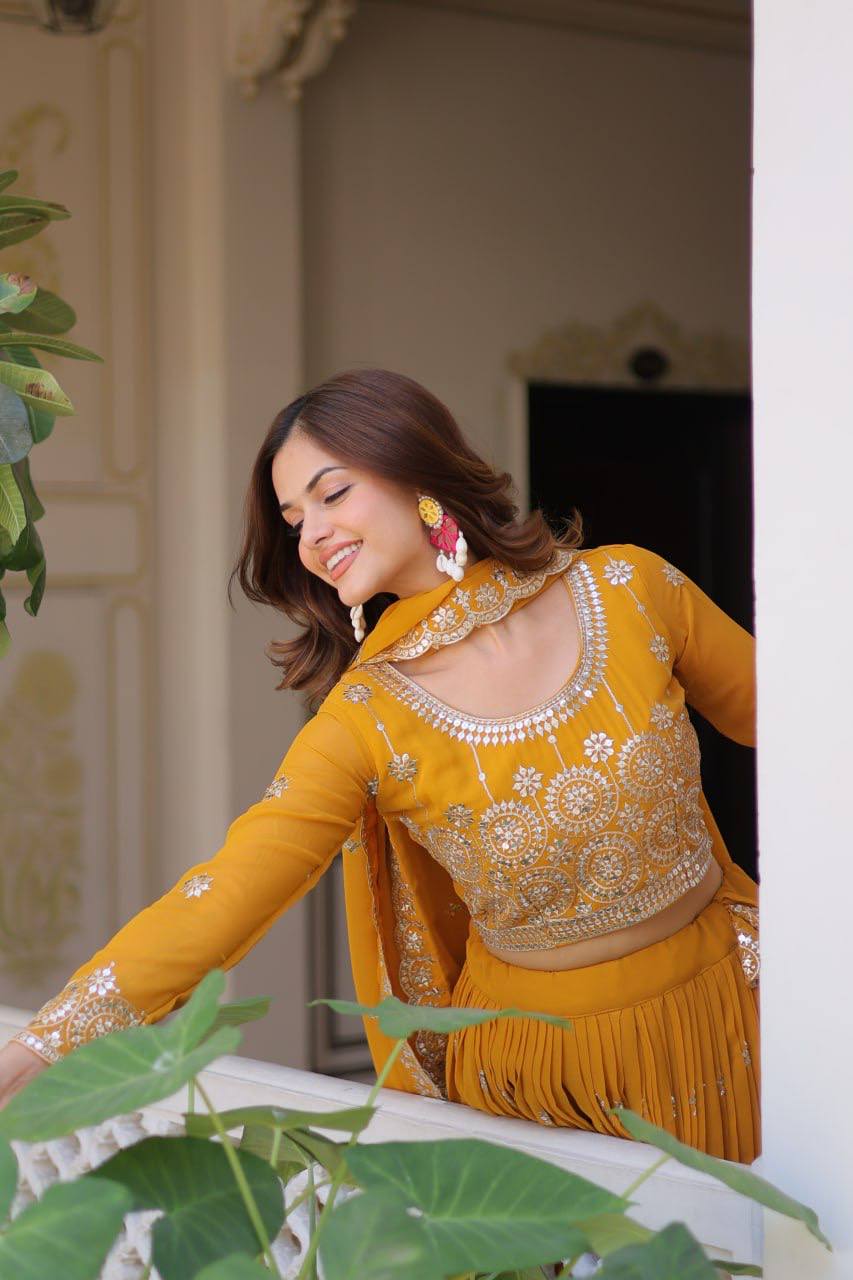 Luminous Faux Georgette Sequins Embroidered Lehenga Choli - ETHNICDEAL