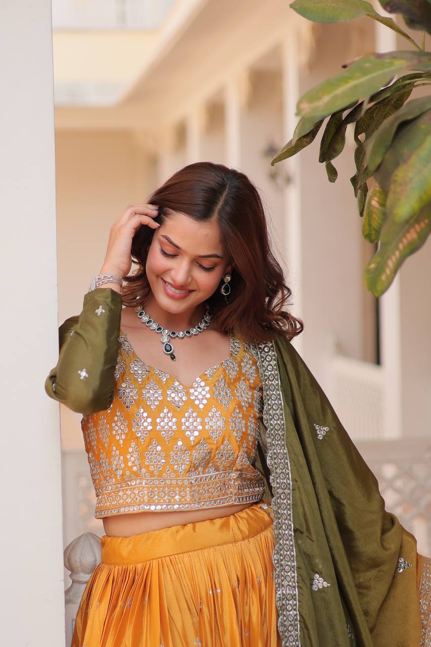 Pure Padding Chinon Sequins Embroidered Lehenga Choli With Dupatta - ETHNICDEAL