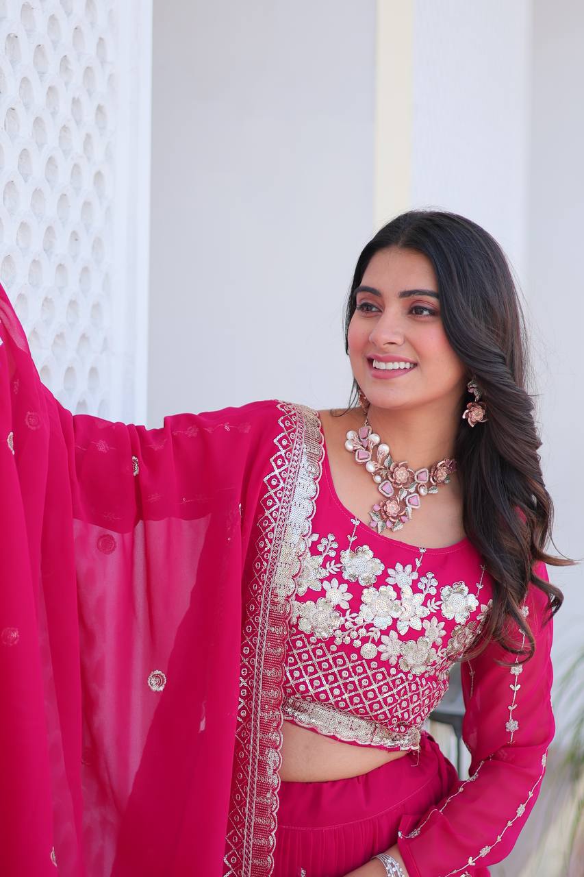 Fabulous Embroidery Sequence Worked Faux Georgette Lehenga Choli - ETHNICDEAL