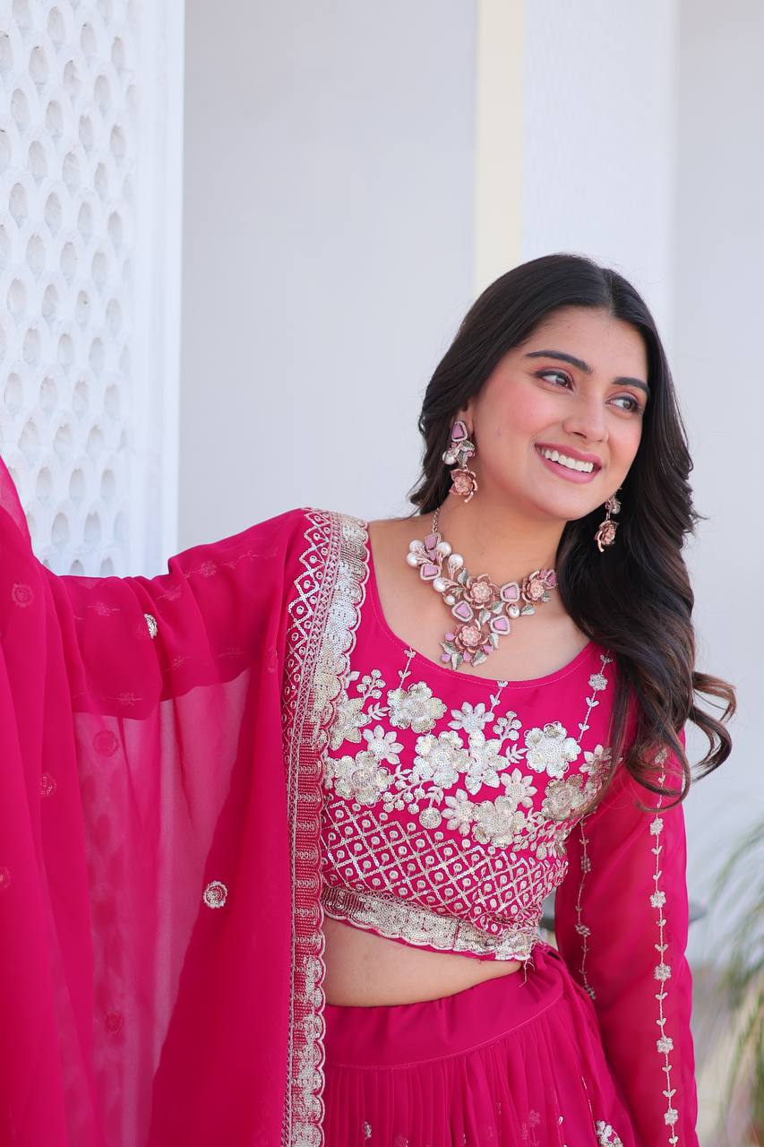 Fabulous Embroidery Sequence Worked Faux Georgette Lehenga Choli - ETHNICDEAL