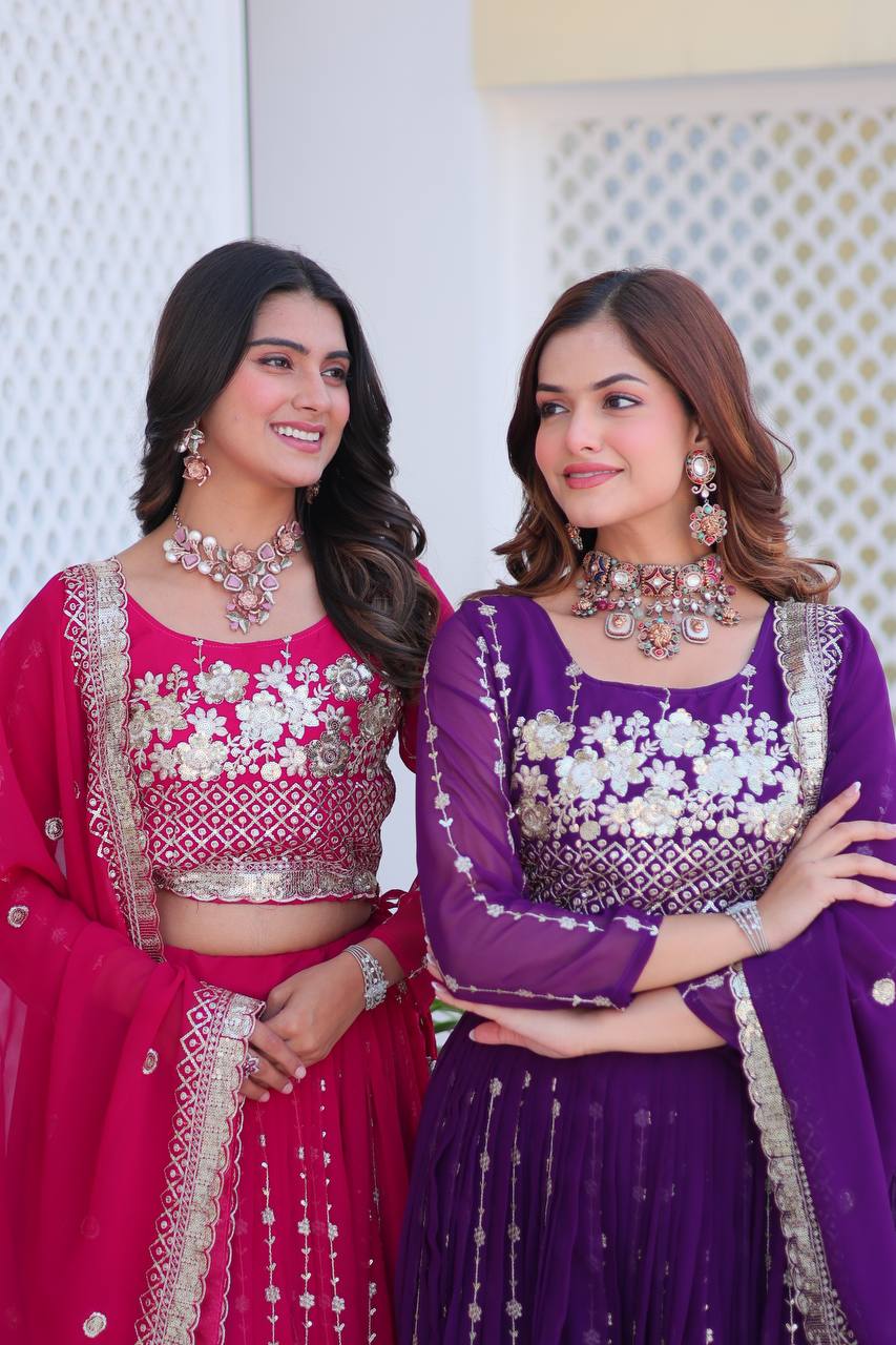 Fabulous Embroidery Sequence Worked Faux Georgette Lehenga Choli - ETHNICDEAL