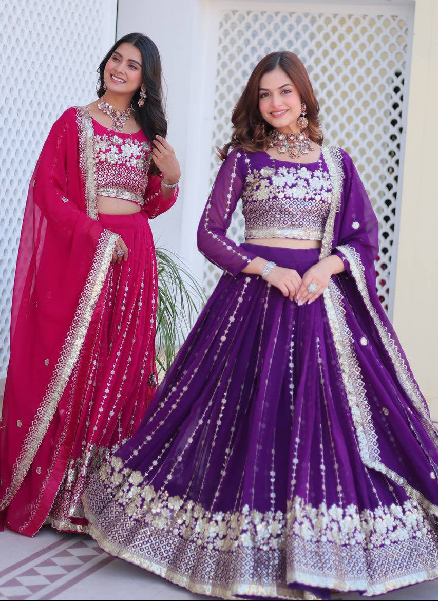 Fabulous Embroidery Sequence Worked Faux Georgette Lehenga Choli - ETHNICDEAL