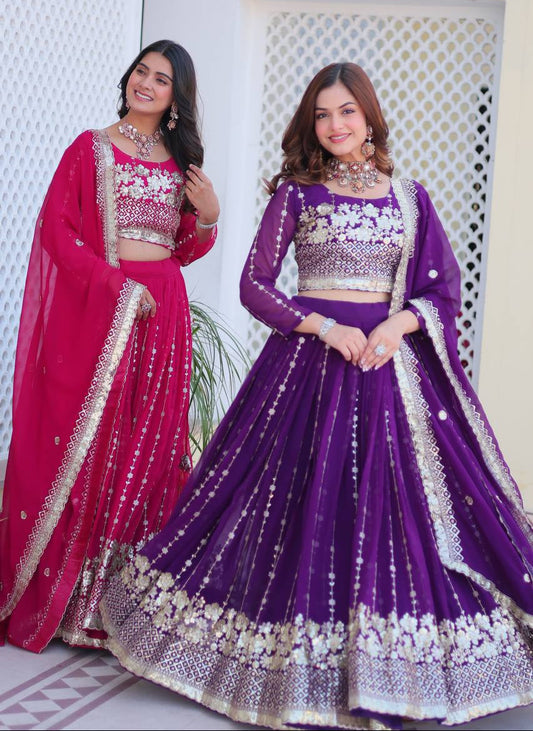 Fabulous Embroidery Sequence Worked Faux Georgette Lehenga Choli - ETHNICDEAL