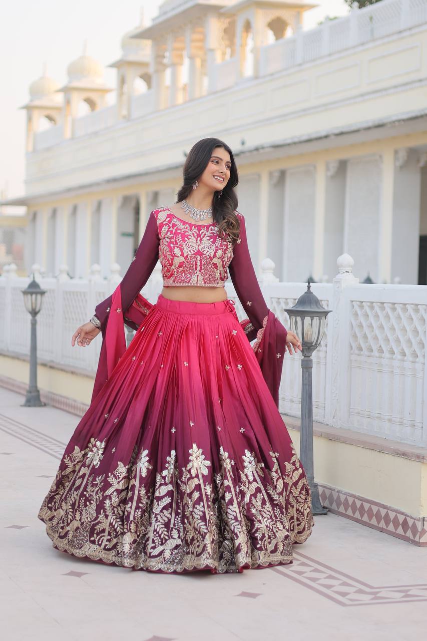 Alluring Pure Padding Chinon Heavy Sequins Embroidered Lehenga Choli Set - ETHNICDEAL
