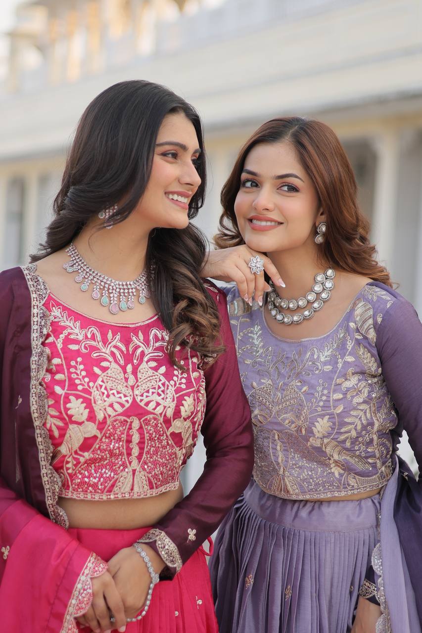 Alluring Pure Padding Chinon Heavy Sequins Embroidered Lehenga Choli Set - ETHNICDEAL