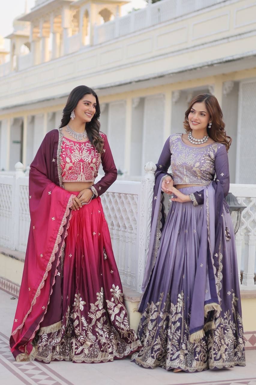 Alluring Pure Padding Chinon Heavy Sequins Embroidered Lehenga Choli Set - ETHNICDEAL