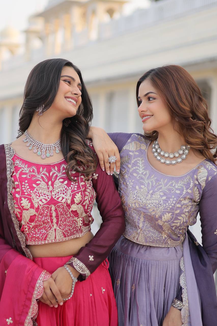 Alluring Pure Padding Chinon Heavy Sequins Embroidered Lehenga Choli Set - ETHNICDEAL