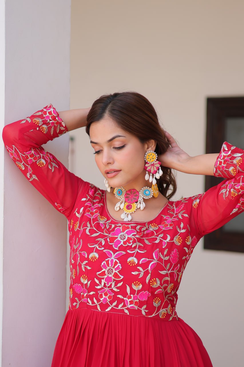 Luxurious Faux Georgette Gown with 3mm Sequence Thread Work - ETHNICDEAL