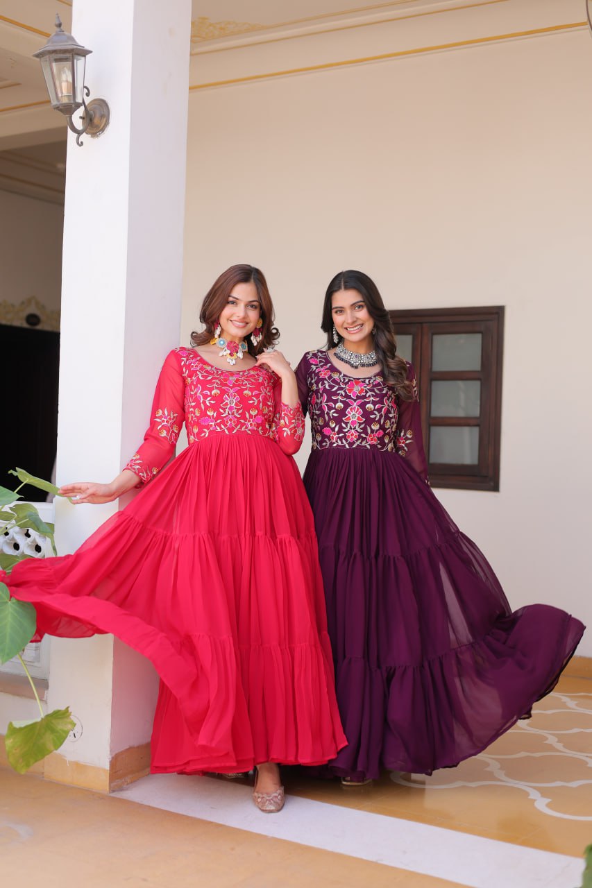 Luxurious Faux Georgette Gown with 3mm Sequence Thread Work - ETHNICDEAL