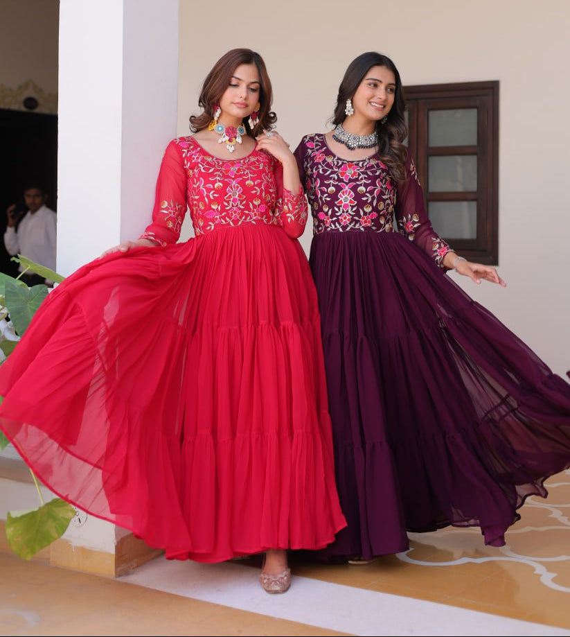 Luxurious Faux Georgette Gown with 3mm Sequence Thread Work - ETHNICDEAL