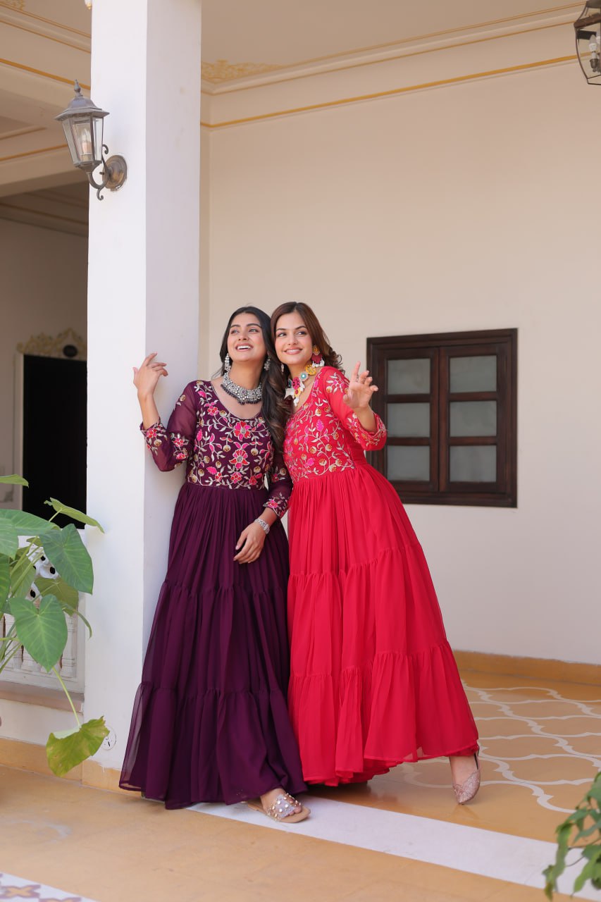 Luxurious Faux Georgette Gown with 3mm Sequence Thread Work - ETHNICDEAL