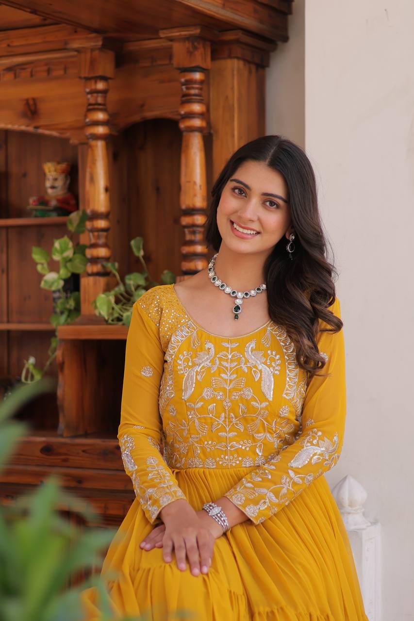 Breathtaking Faux Georgette Sequins Embroidered Gown - ETHNICDEAL