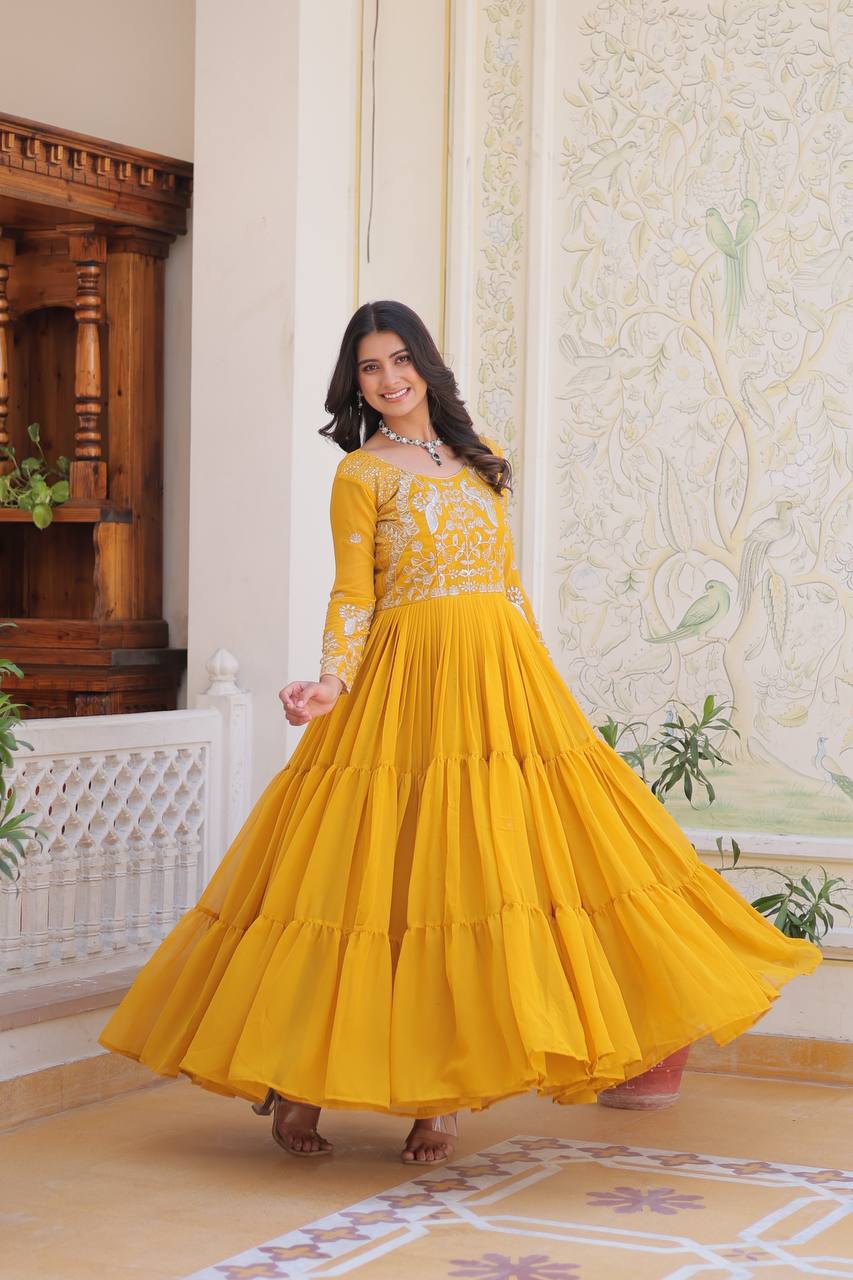 Breathtaking Faux Georgette Sequins Embroidered Gown - ETHNICDEAL