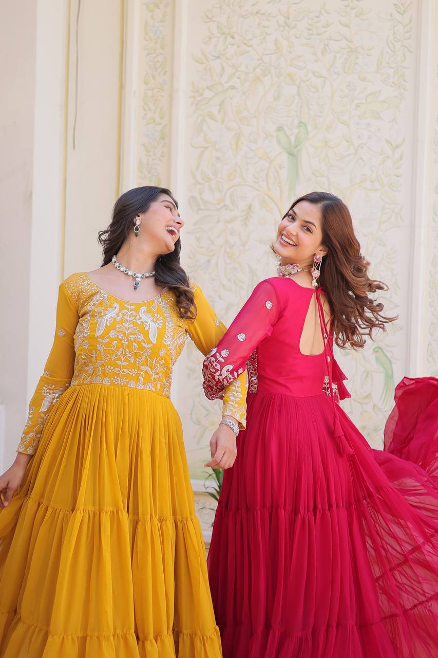 Breathtaking Faux Georgette Sequins Embroidered Gown - ETHNICDEAL