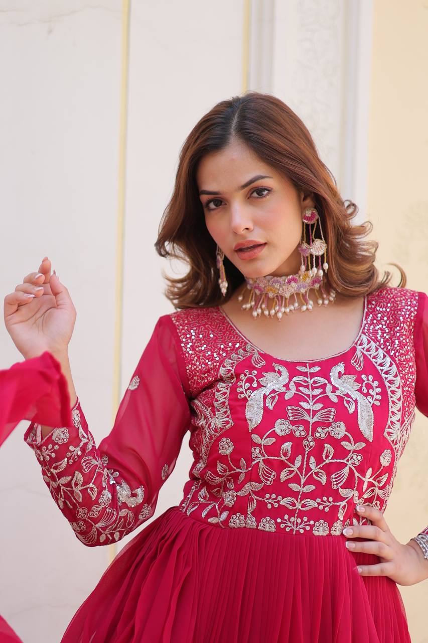 Breathtaking Faux Georgette Sequins Embroidered Gown - ETHNICDEAL