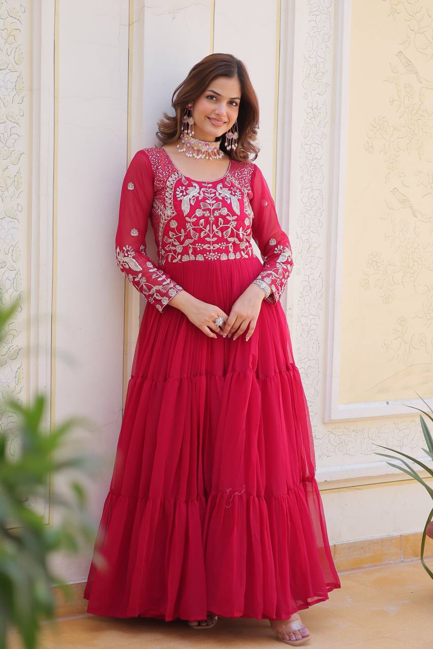 Breathtaking Faux Georgette Sequins Embroidered Gown - ETHNICDEAL