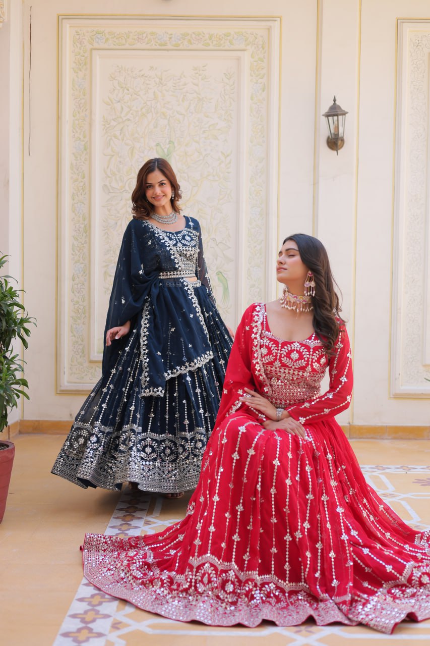 Graceful Faux Georgette Heavy Sequins Embroidered Lehenga Choli - ETHNICDEAL