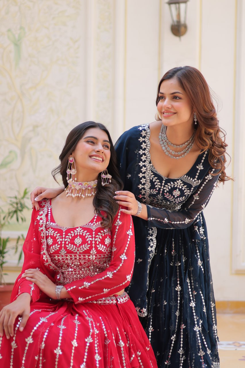 Graceful Faux Georgette Heavy Sequins Embroidered Lehenga Choli - ETHNICDEAL