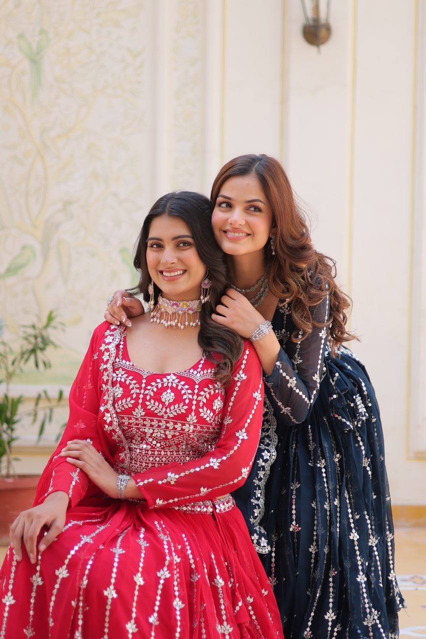 Graceful Faux Georgette Heavy Sequins Embroidered Lehenga Choli - ETHNICDEAL