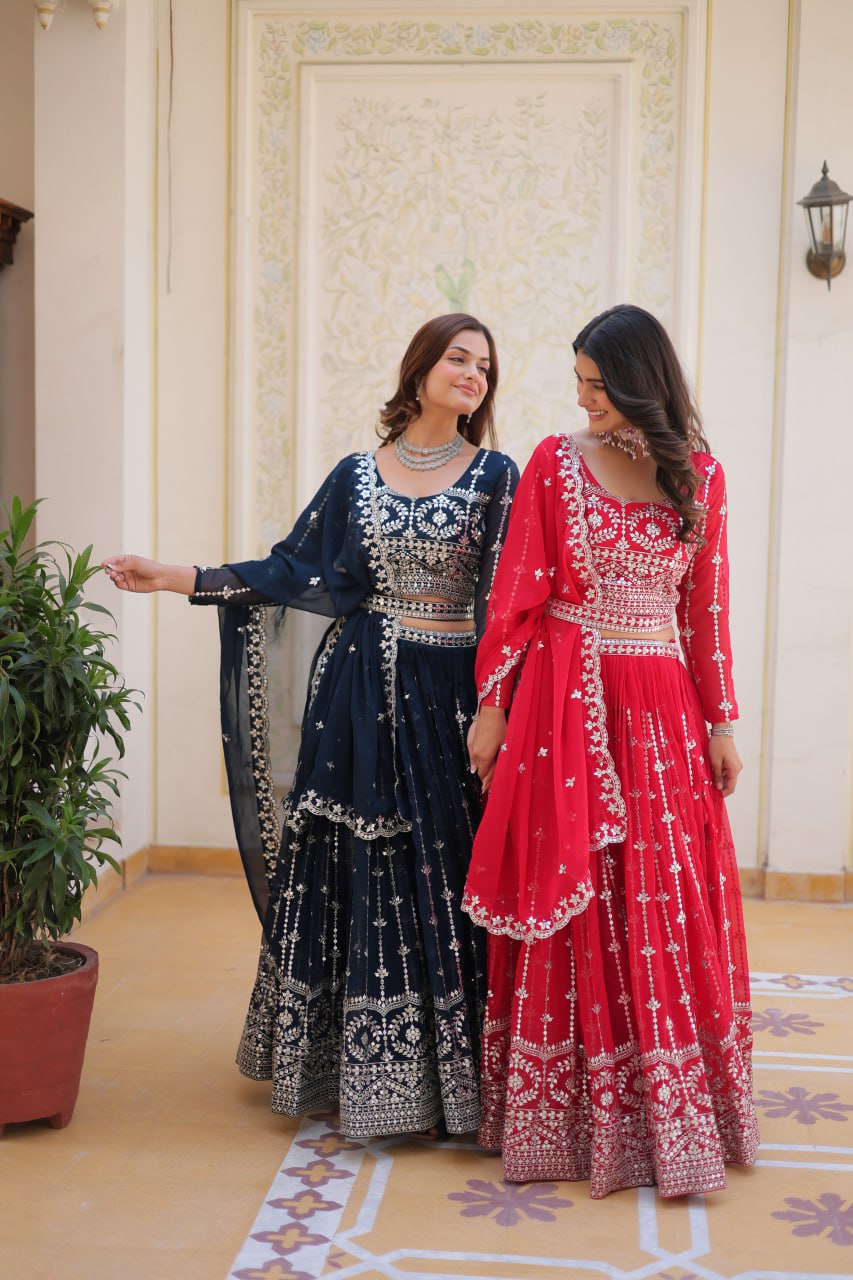 Graceful Faux Georgette Heavy Sequins Embroidered Lehenga Choli - ETHNICDEAL