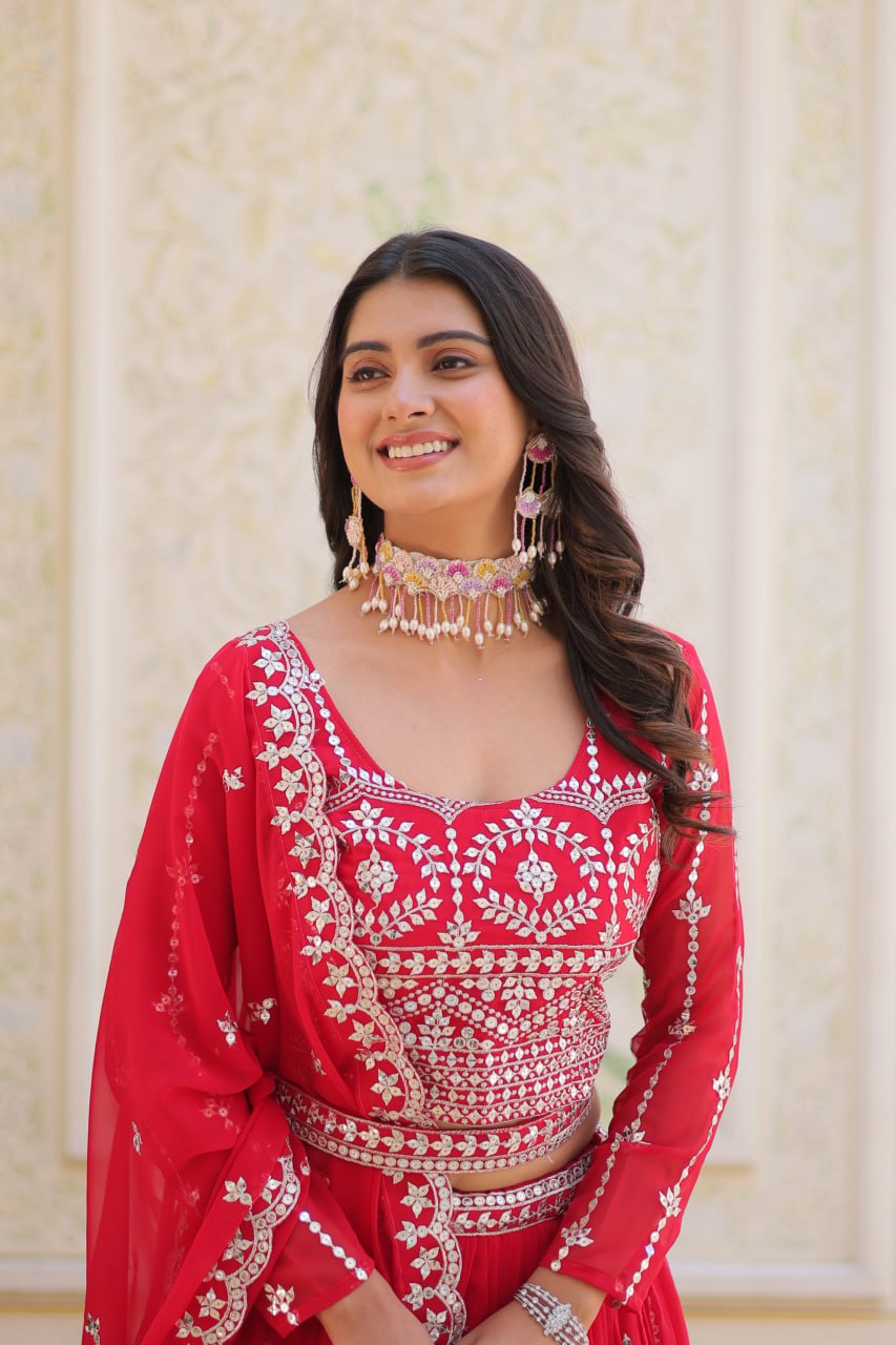 Graceful Faux Georgette Heavy Sequins Embroidered Lehenga Choli - ETHNICDEAL