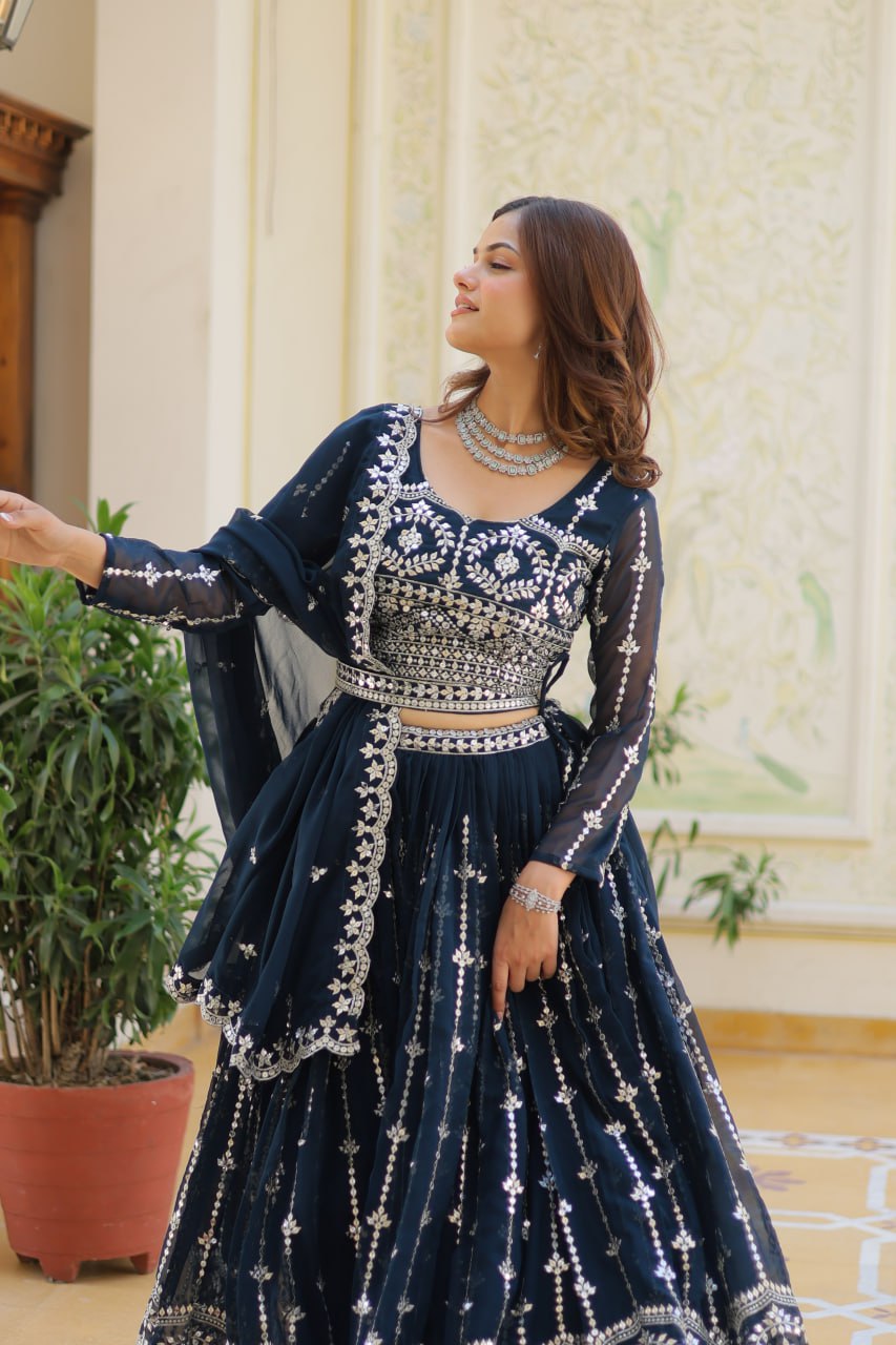 Graceful Faux Georgette Heavy Sequins Embroidered Lehenga Choli - ETHNICDEAL