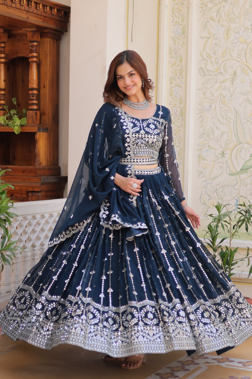 Graceful Faux Georgette Heavy Sequins Embroidered Lehenga Choli - ETHNICDEAL