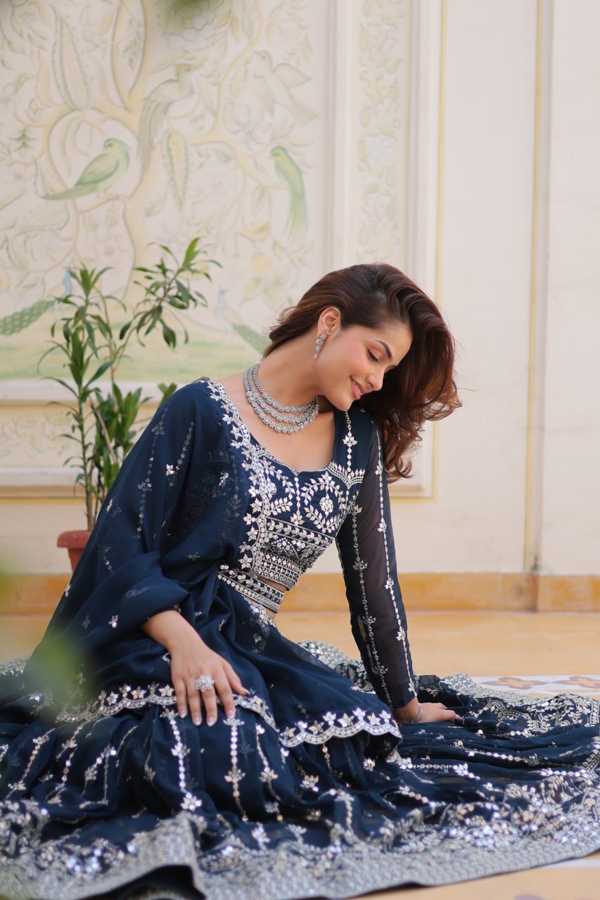 Graceful Faux Georgette Heavy Sequins Embroidered Lehenga Choli - ETHNICDEAL