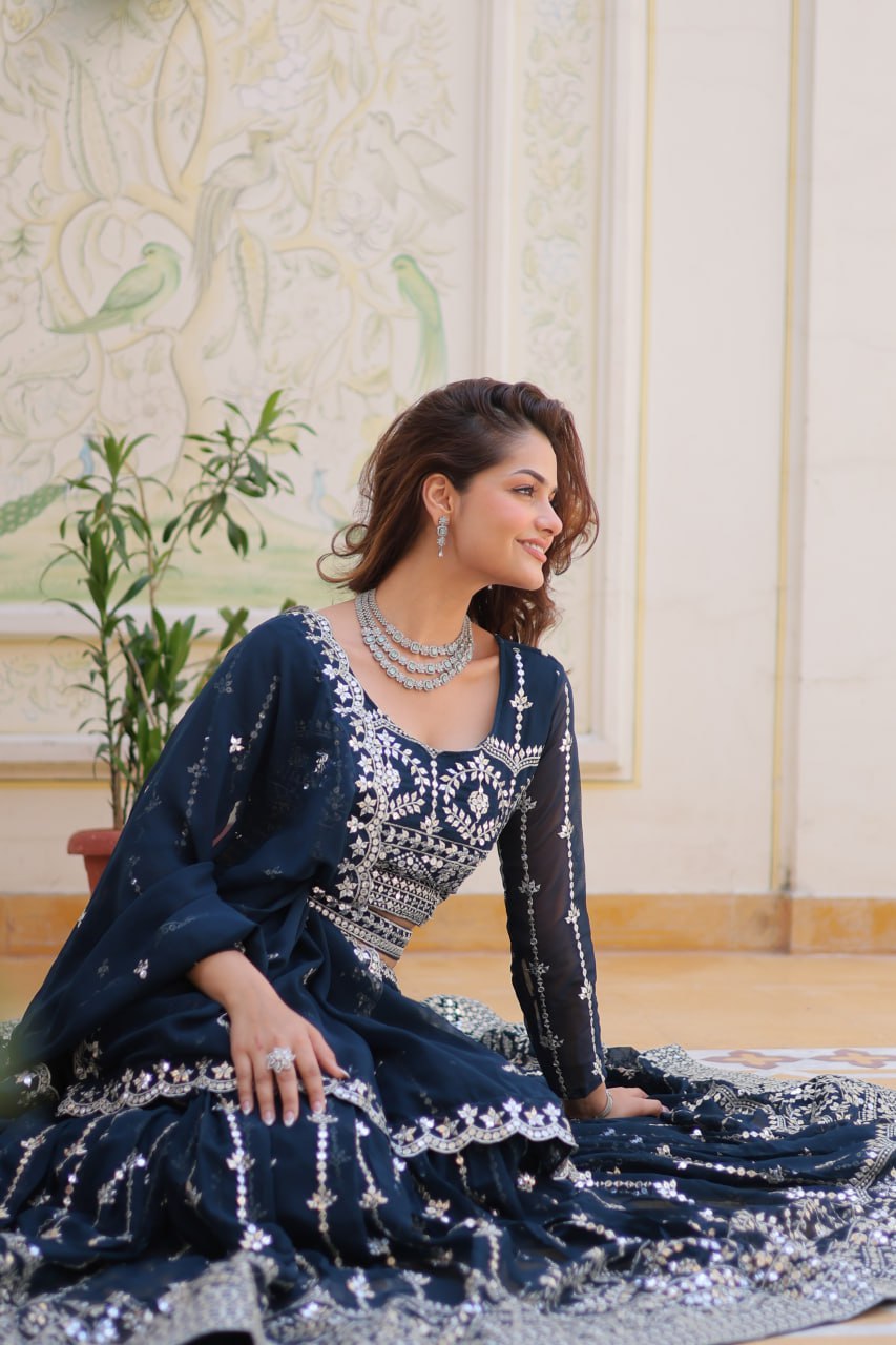 Graceful Faux Georgette Heavy Sequins Embroidered Lehenga Choli - ETHNICDEAL