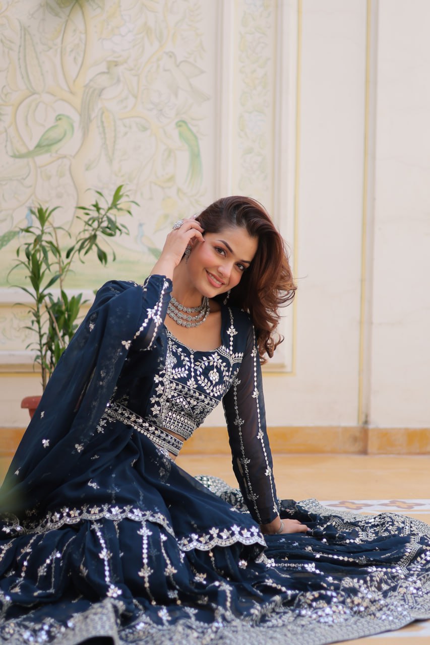 Graceful Faux Georgette Heavy Sequins Embroidered Lehenga Choli - ETHNICDEAL