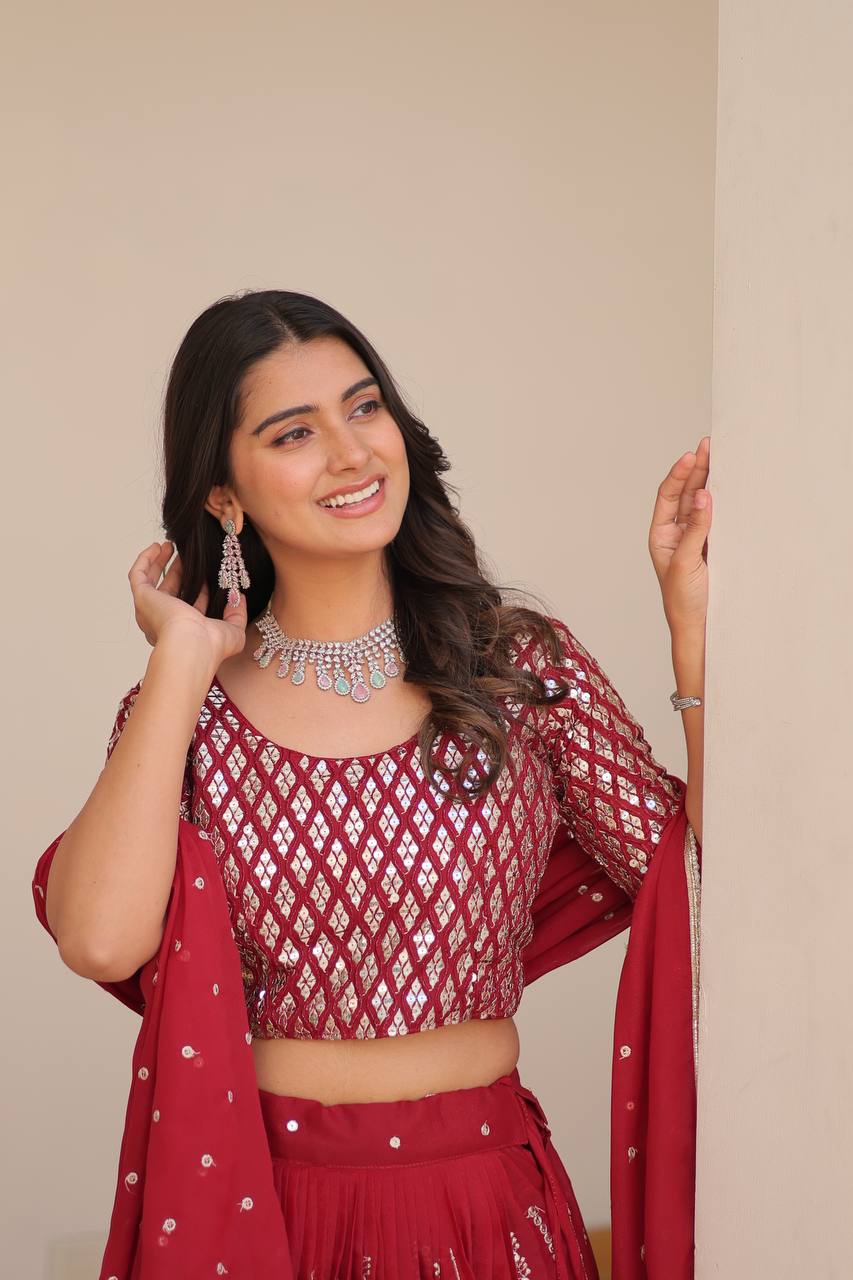 Stunning Star Georgette Lehenga Choli Set with 7mm Sequence Embroidery - ETHNICDEAL