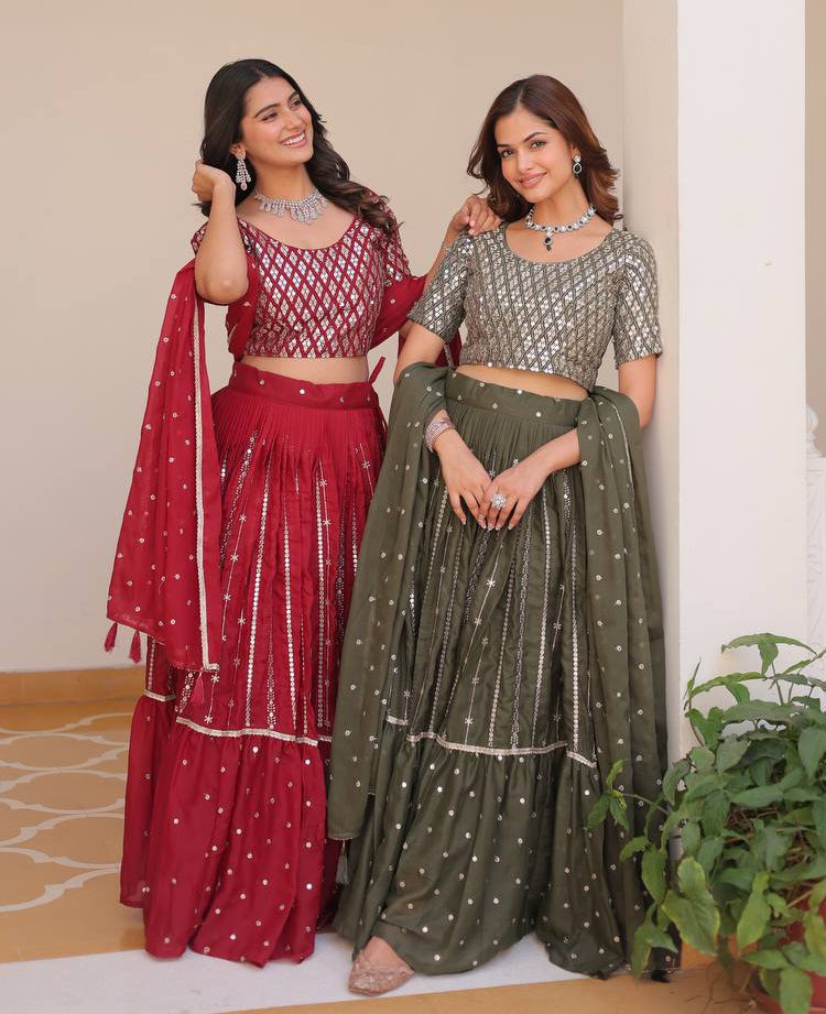 Stunning Star Georgette Lehenga Choli Set with 7mm Sequence Embroidery - ETHNICDEAL