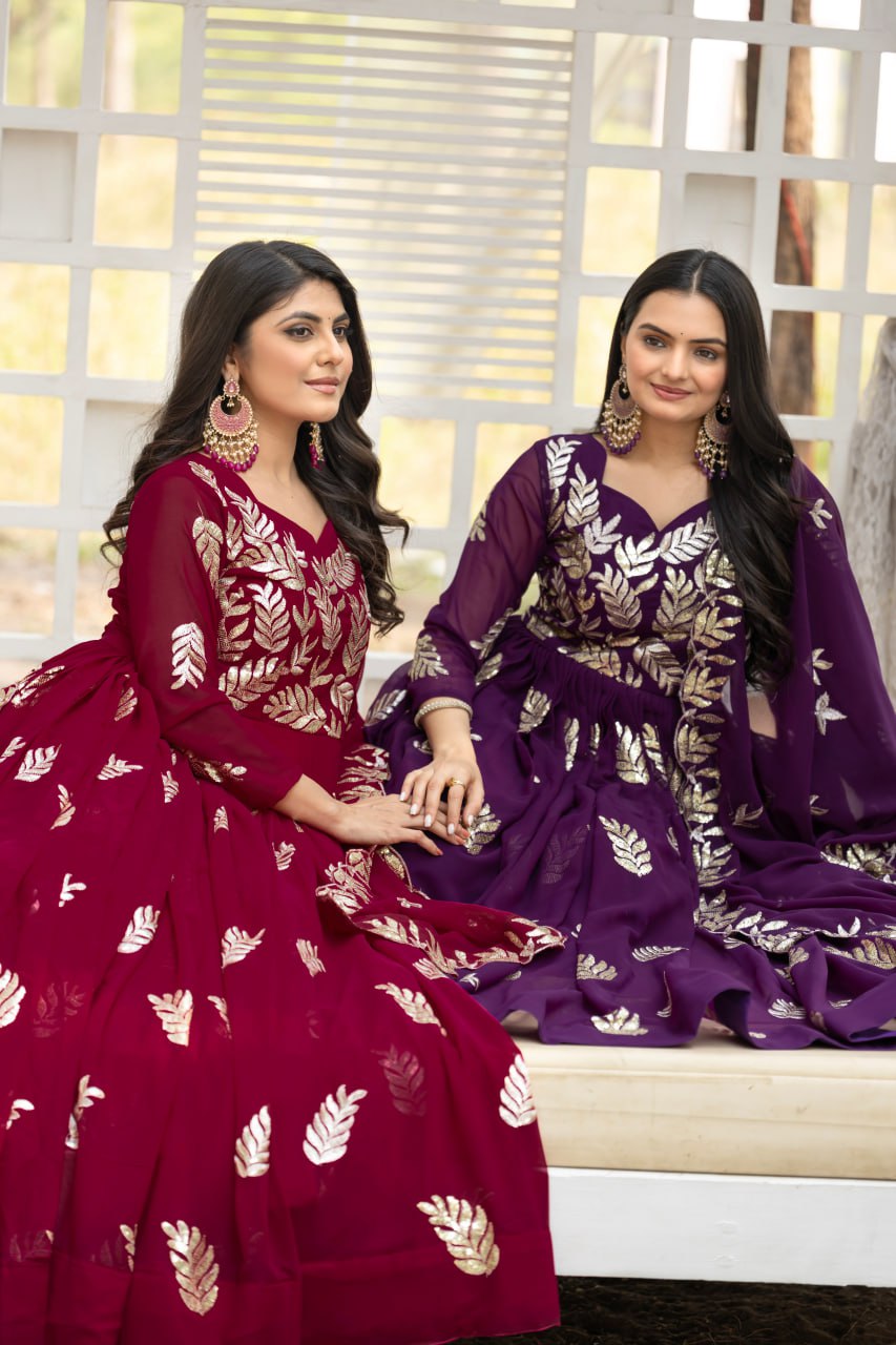 Elegant Faux Georgette Gown with Heavy Sequence Thread Work - ETHNICDEAL