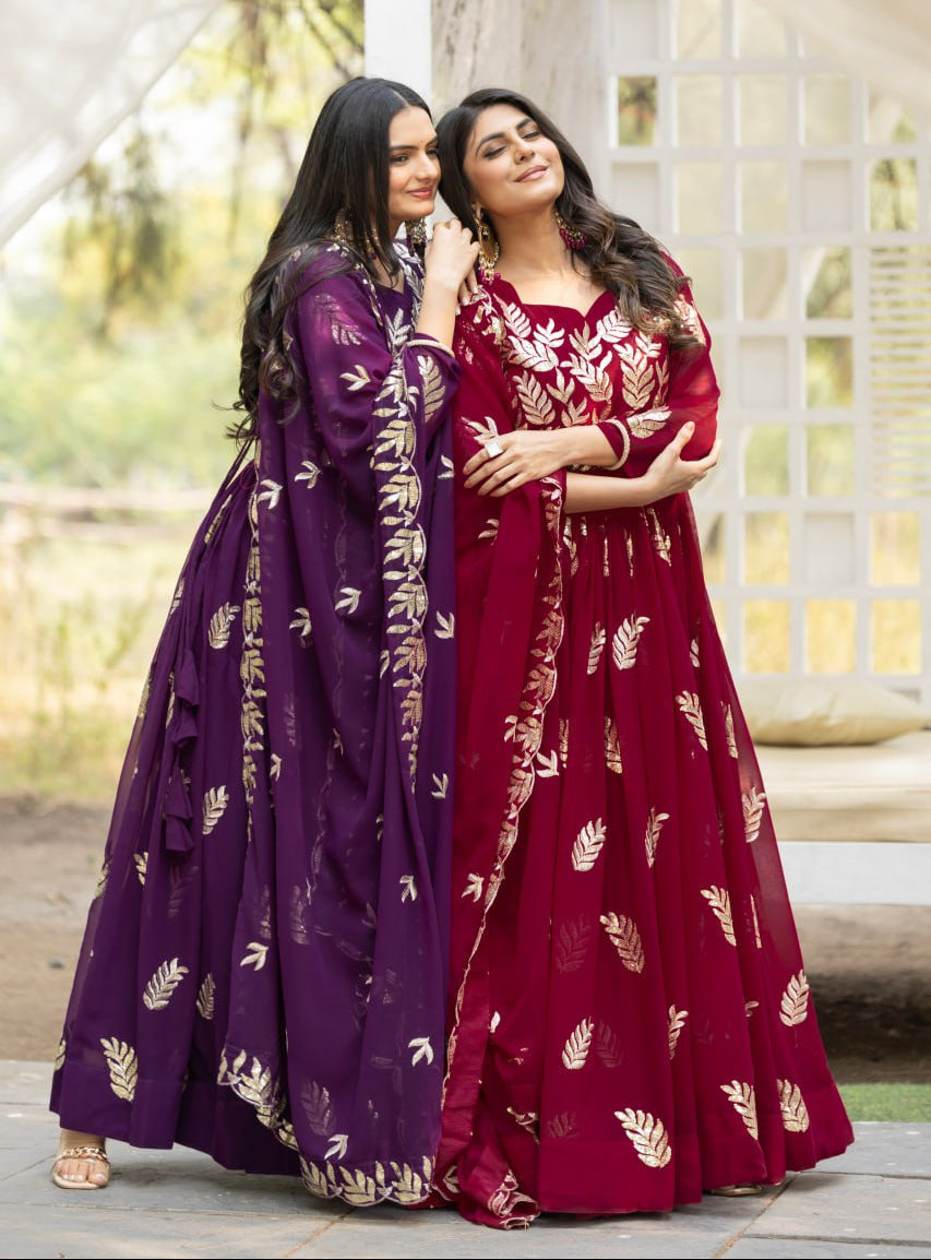 Elegant Faux Georgette Gown with Heavy Sequence Thread Work - ETHNICDEAL