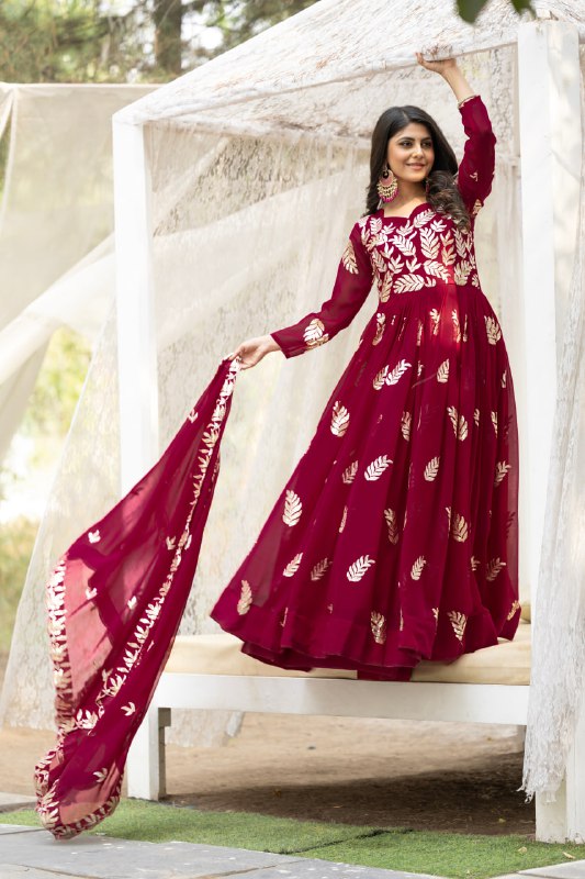 Elegant Faux Georgette Gown with Heavy Sequence Thread Work - ETHNICDEAL
