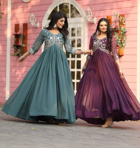 Elegant Faux Georgette Gown with 3mm Sequence Work - ETHNICDEAL