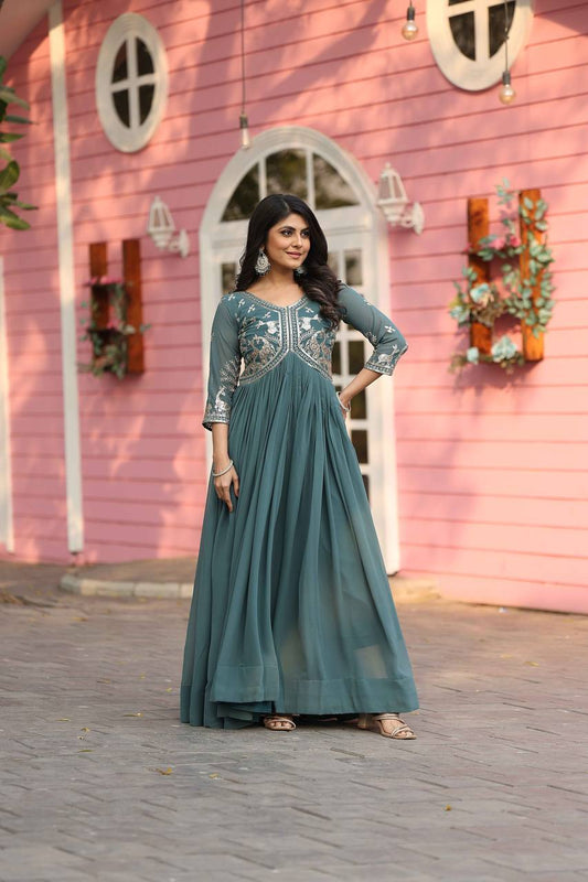 Elegant Faux Georgette Gown with 3mm Sequence Work - ETHNICDEAL