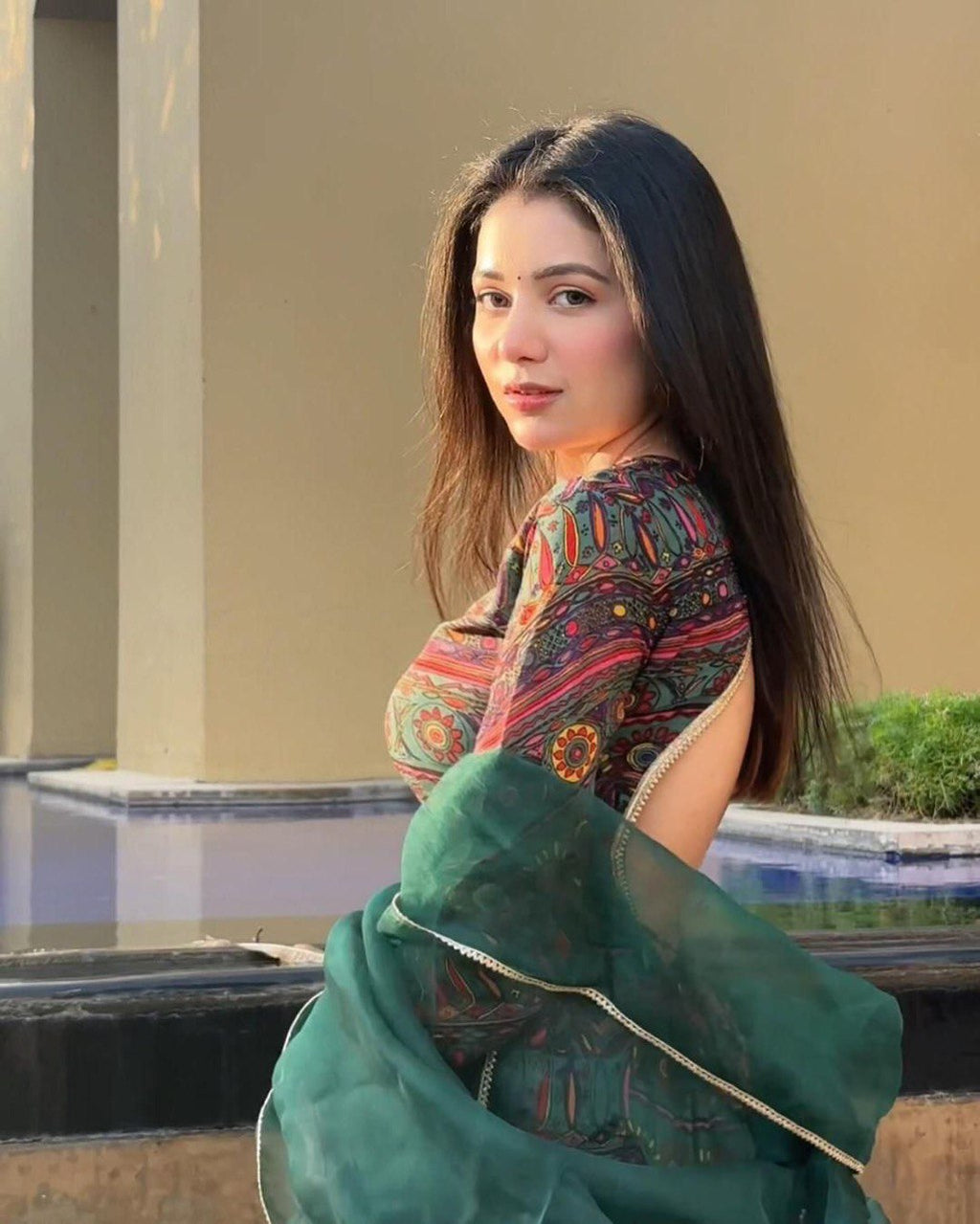 Alluring Mehendi Green Digital Printed Fully Flared Gown With Dupatta - Ethnicwish