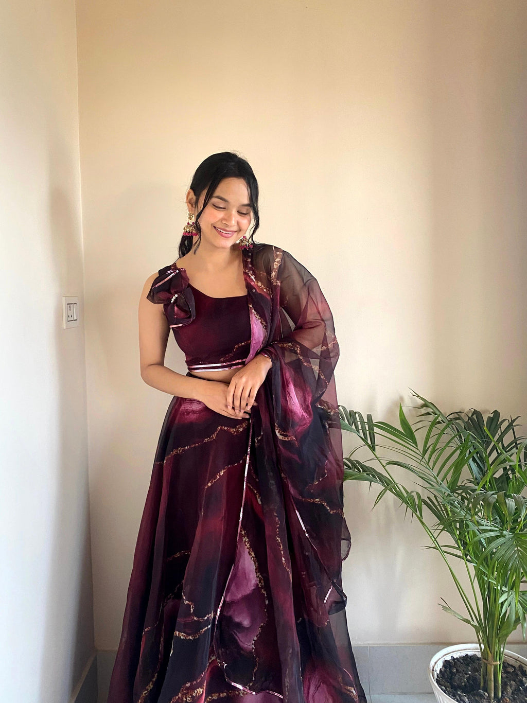 Fabulous Pure Organza Silk Digital Printed Stitched Lehenga Choli - Ethnicwish