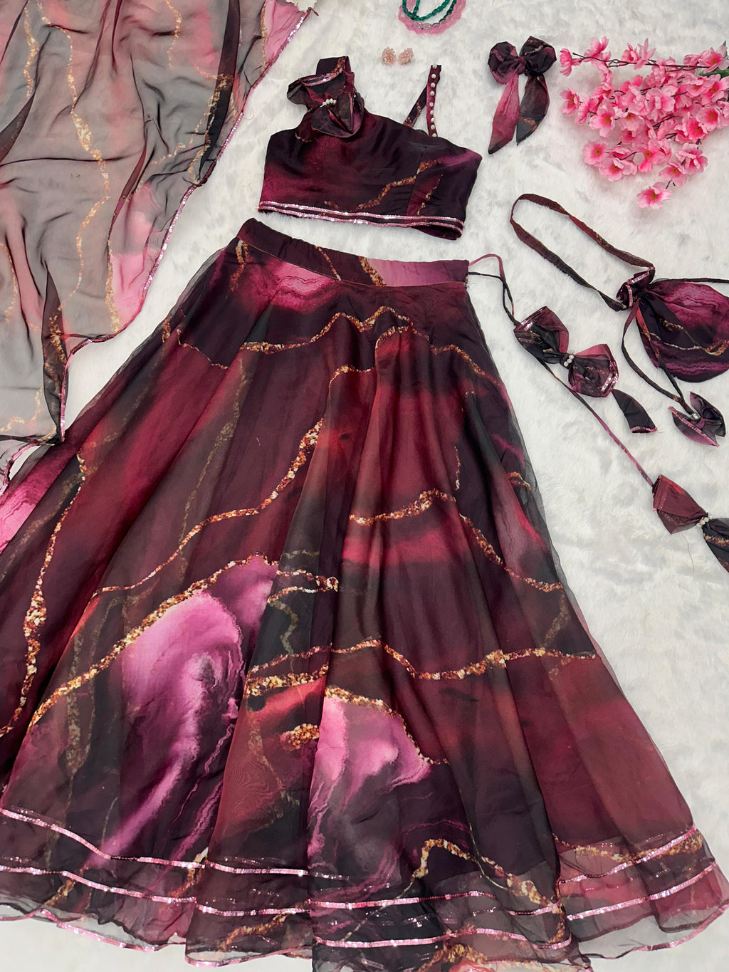 Fabulous Pure Organza Silk Digital Printed Stitched Lehenga Choli - Ethnicwish