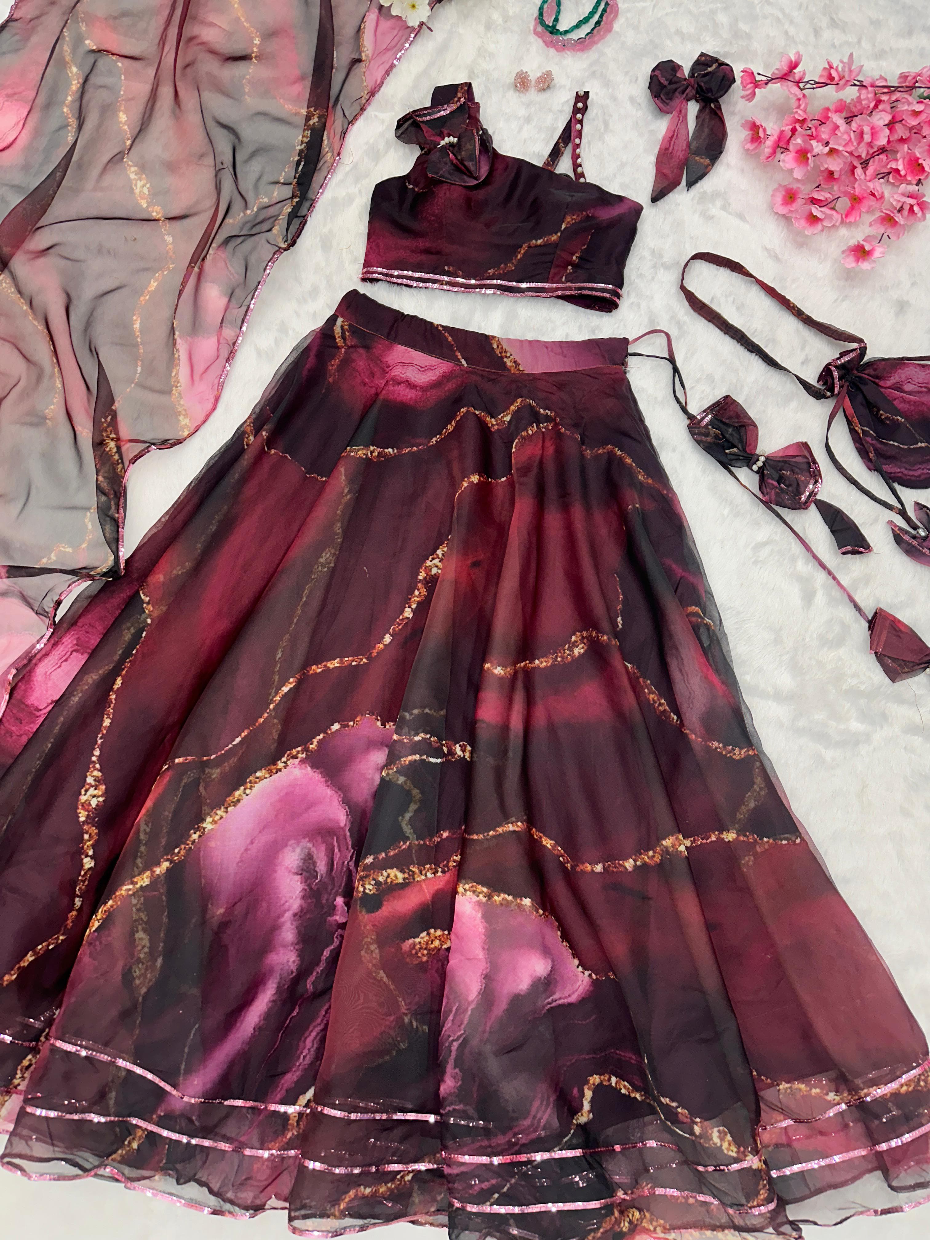 Fabulous Pure Organza Silk Digital Printed Stitched Lehenga Choli - Ethnicwish