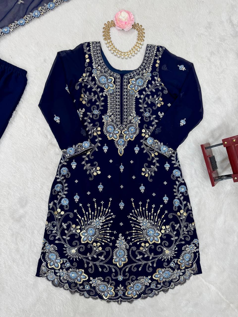 Gorgeous Faux Georgette Thread Sequins Worked Sharara Set - ETHNICDEAL