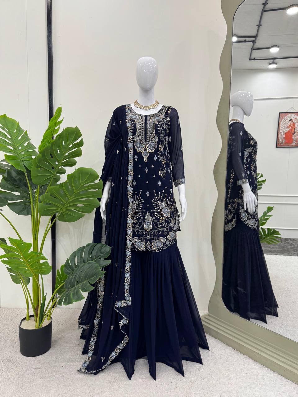 Gorgeous Faux Georgette Thread Sequins Worked Sharara Set - ETHNICDEAL