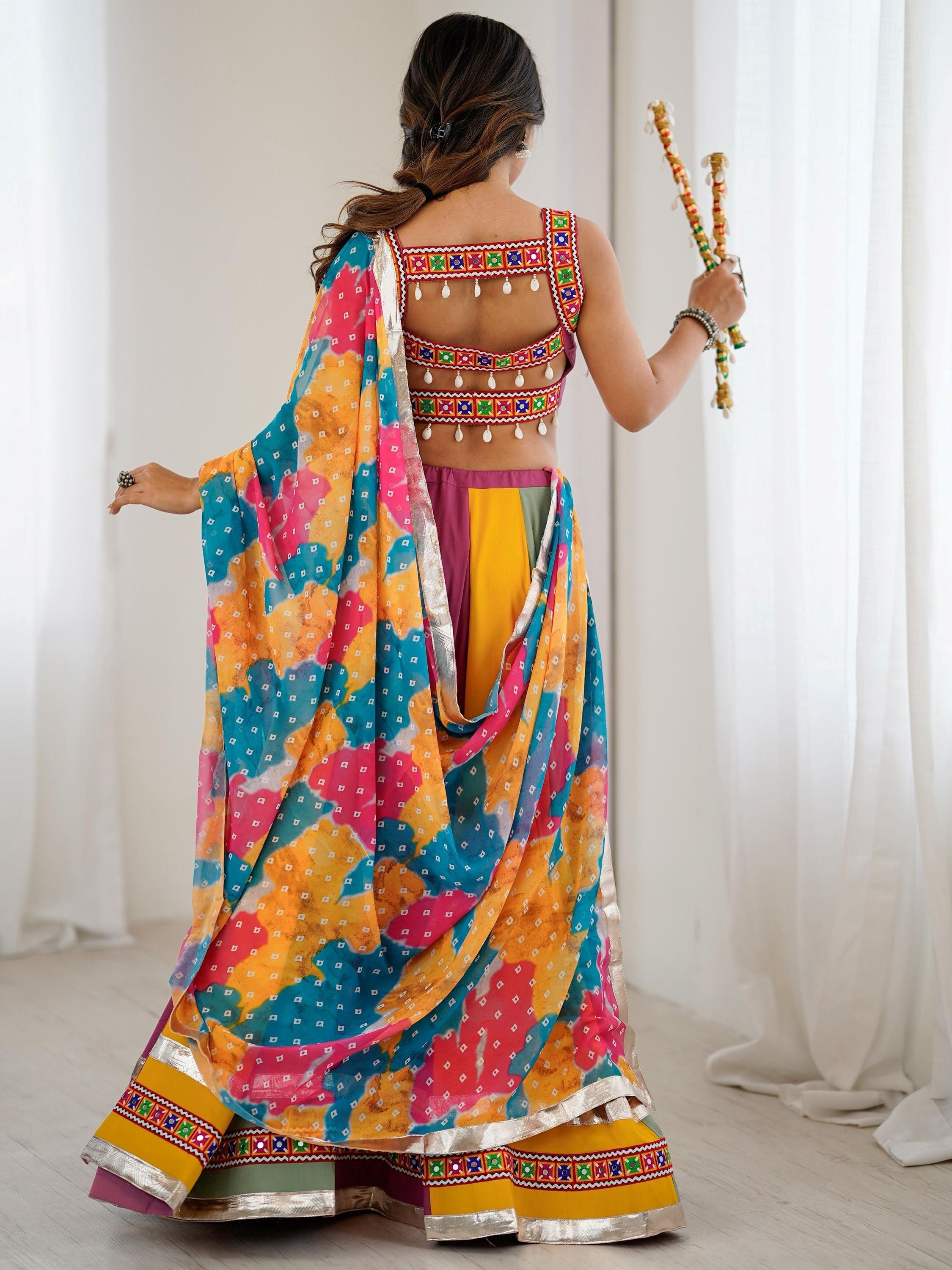 Stylish Multi-Color Rayon Navratri Wear Lehenga Choli With Printed Dupatta