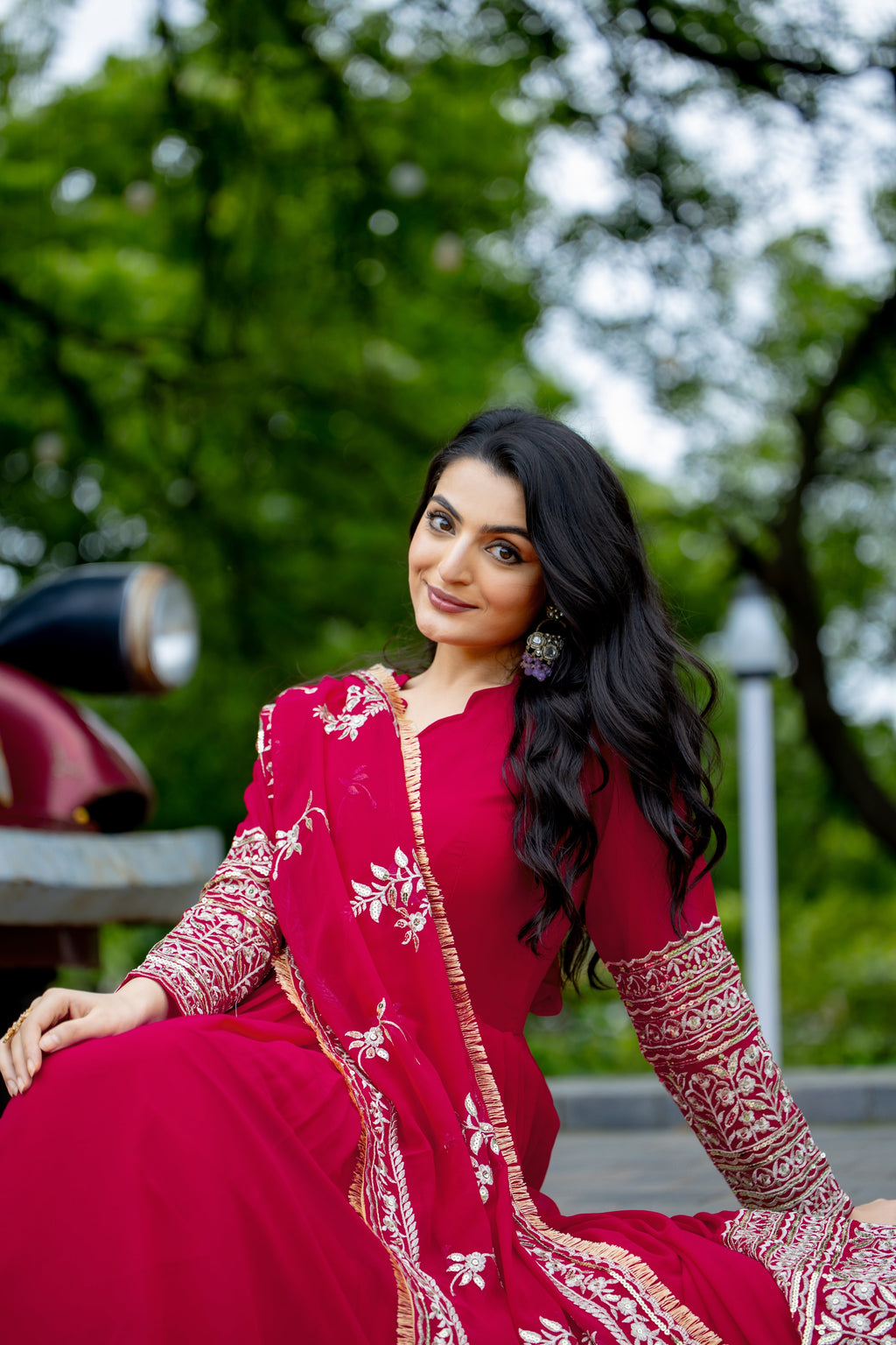 Breathtaking Pink Faux Georgette Sequins Embroidered Anarkali Suit - ETHNICDEAL