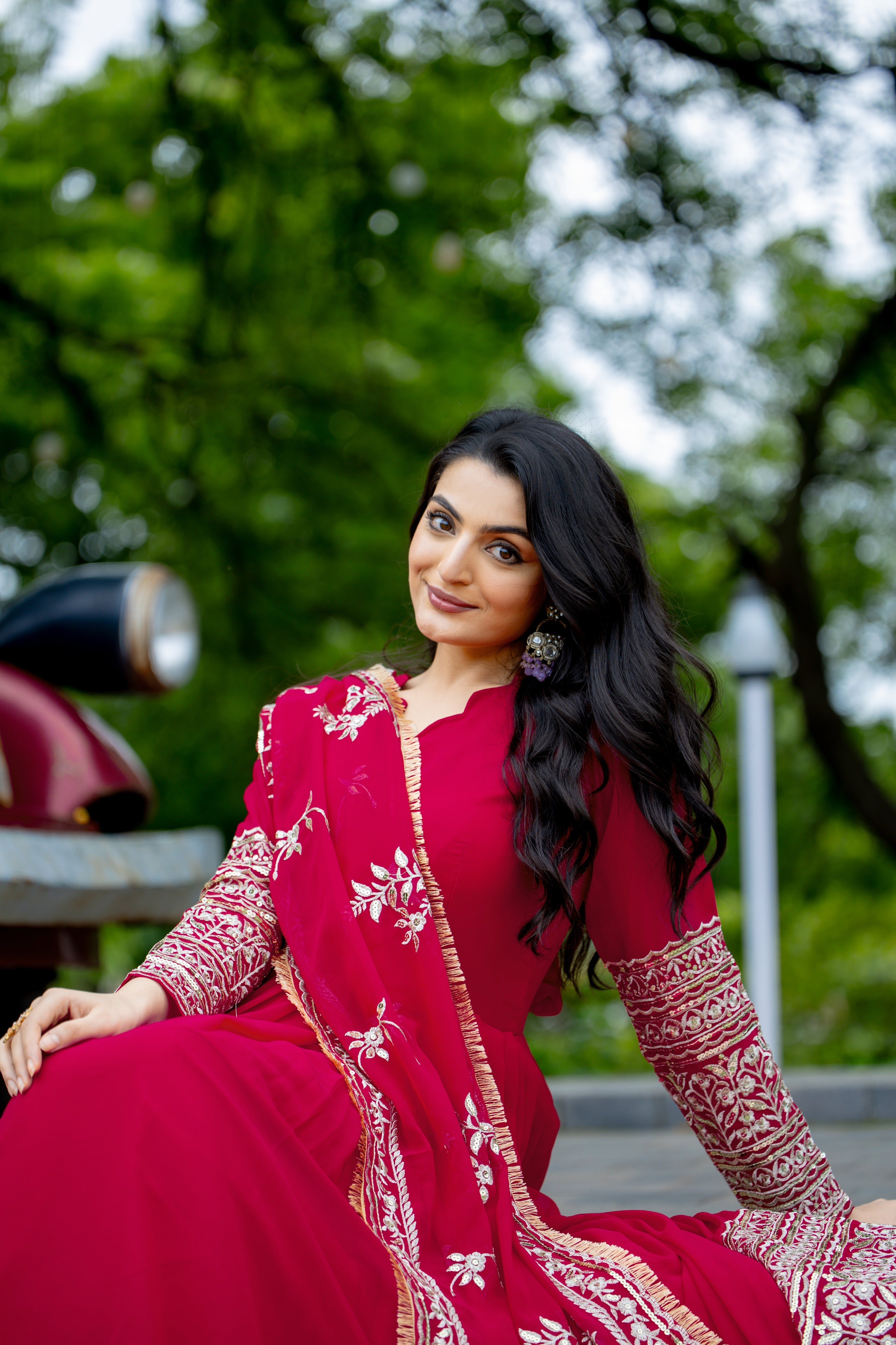 Breathtaking Pink Faux Georgette Sequins Embroidered Anarkali Suit - ETHNICDEAL