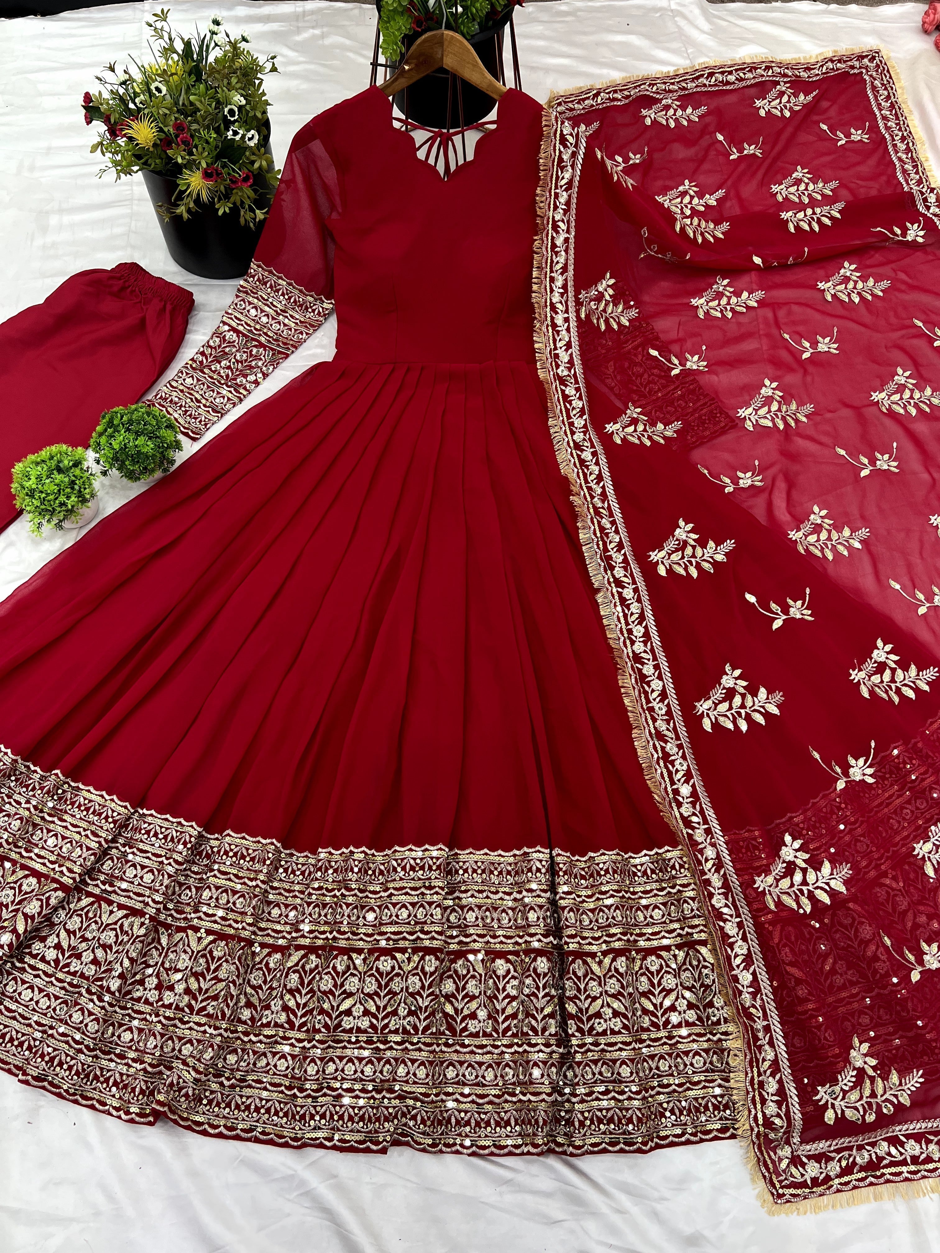 Breathtaking Pink Faux Georgette Sequins Embroidered Anarkali Suit - ETHNICDEAL